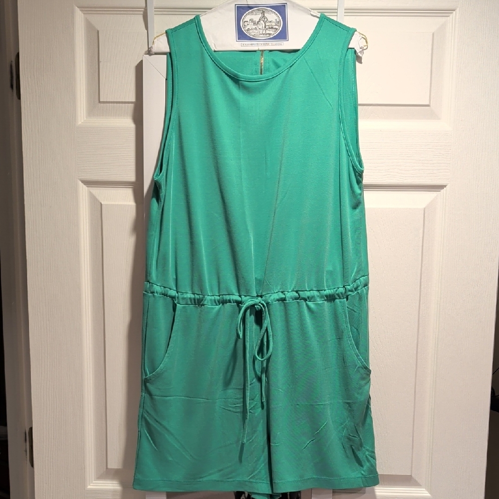 Ces Femme Sleeveless Drawstring Romper In Kelly Green